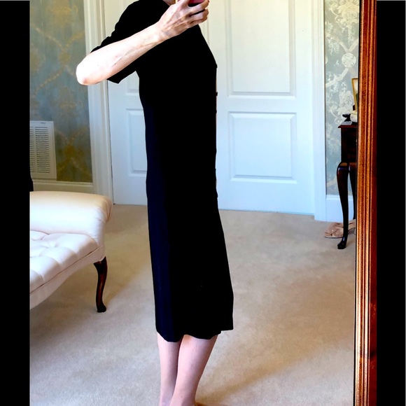 VTG 90s/20s designer Color block black & ivory dress Pleat & button detail sz 8. - Picture 6 of 12